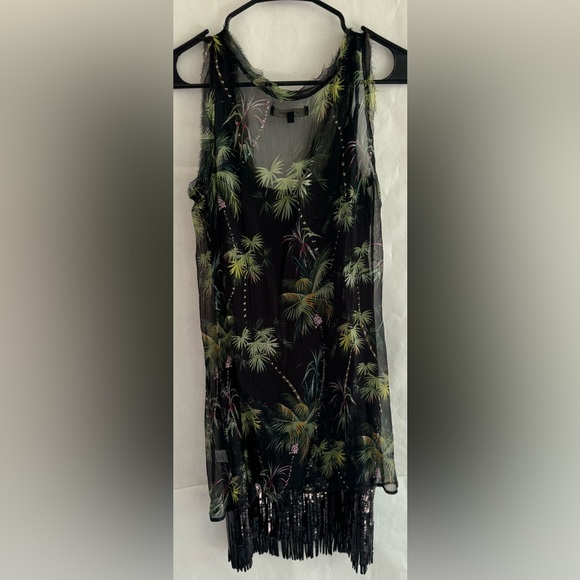 LE SUPERBE Frolic Room Palm Tree Print Sequin
Fringe Dress Black Sleeveless Silk - Picture 4 of 5